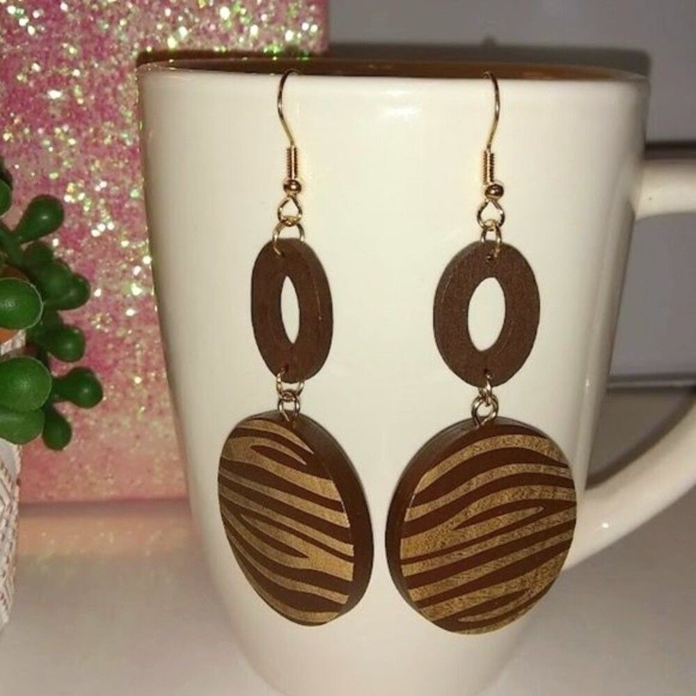 Zebra Striped Wood Earrings
